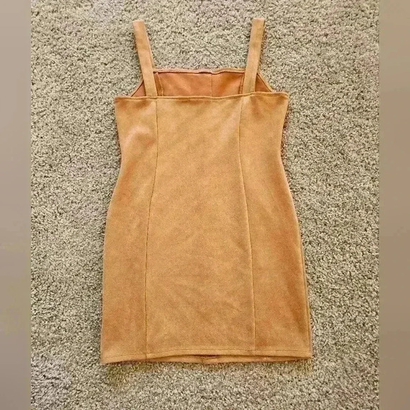 Sleeveless Suede-Look Polyester & Elastin Tan Jumper Dress, Size Medium - Picture 5 of 5